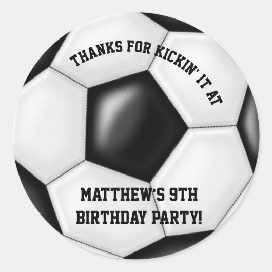 サッカーの誕生日パーティーのお礼ステッカー ラウンドシール (正面)