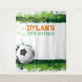 サッカーの誕生日パーティーのフォトオペキッズバックグラウンド タペストリー (正面)