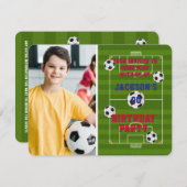 サッカーの誕生日パーティーの写真 招待状 (正面/裏面)
