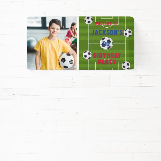 サッカーの誕生日パーティーの写真 横断幕 (インサイチュ)