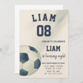 サッカーの誕生日パーティーの招子供へ待 招待状 (正面/裏面)