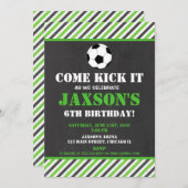 サッカーの誕生日パーティーの招待グリーン·ブラック·ボーイ 招待状 (正面/裏面)