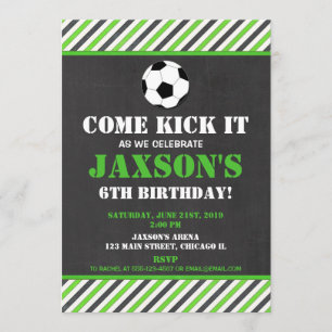 サッカーの誕生日パーティーの招待グリーン·ブラック·ボーイ 招待状