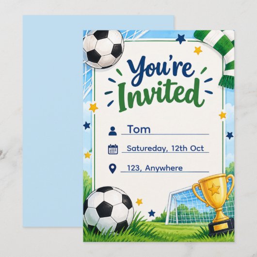サッカーの誕生日パーティーの招待状 カード (正面/裏面)