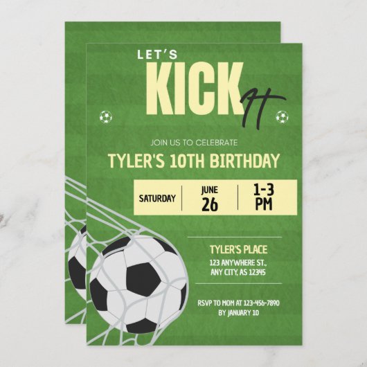 サッカーの誕生日パーティーの招待状 招待状 (正面/裏面)