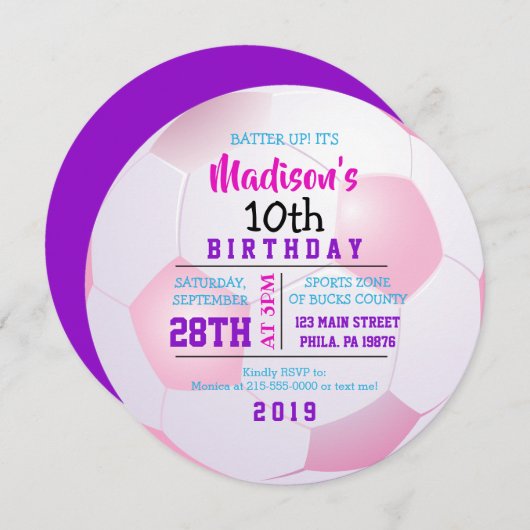 サッカーの誕生日パーティーの招待状 招待状 (正面/裏面)