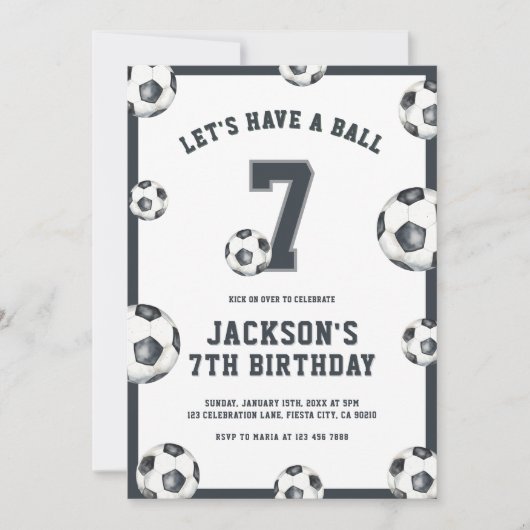 サッカーの誕生日パーティーの招待状 Let's Have a Ball 招待状 (正面)