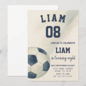 サッカーの誕生日パーティーへようこそ！ 招待状 (正面/裏面)