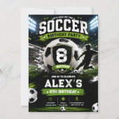 サッカーの誕生日パーティースポーツテーマフットボール少年 招待状 (正面)