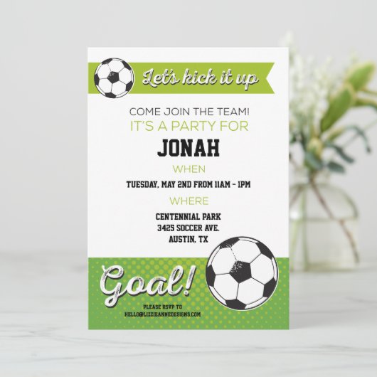 サッカーの誕生日パーティー招待状5x7 -少年 招待状 (スタンド正面)