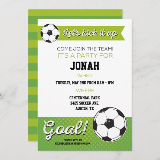 サッカーの誕生日パーティー招待状5x7 -少年 招待状 (正面/裏面)