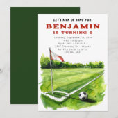 サッカーの誕生日パーティー招待状 - フットボール 誕生日 招待状 (正面/裏面)