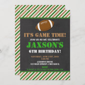 サッカーの誕生日パーティー緑の黒い黒板少年 招待状 (正面/裏面)