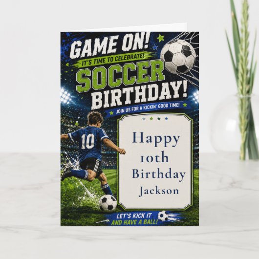 サッカーの誕生日パーティー カード (正面)