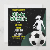 サッカーの誕生日パーティー,サッカー選手の女の子 招待状 (正面)
