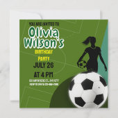 サッカーの誕生日パーティー,サッカー選手の女の子 招待状 (正面)