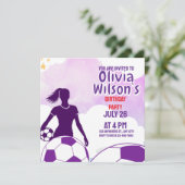 サッカーの誕生日パーティー，サッカー選手の女の子 招待状 (スタンド正面)