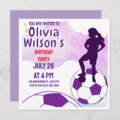サッカーの誕生日パーティー,サッカー選手の女の子 招待状 (正面/裏面)