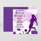 サッカーの誕生日パーティー,サッカー選手の女の子 招待状 (正面/裏面)