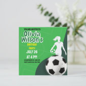 サッカーの誕生日パーティー，サッカー選手の女の子 招待状 (スタンド正面)