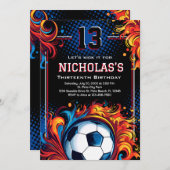 サッカーの誕生日パーティー 招待状 (正面/裏面)