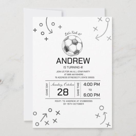 サッカーの誕生日パーティー 招待状 (正面)