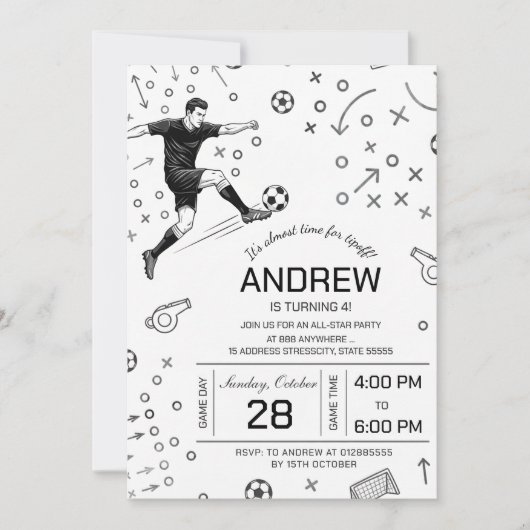 サッカーの誕生日パーティー 招待状 (正面)