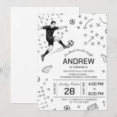サッカーの誕生日パーティー 招待状 (正面/裏面)