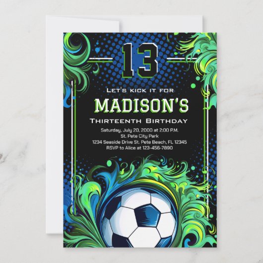 サッカーの誕生日パーティー 招待状 (正面)