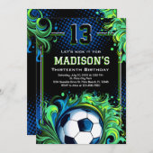 サッカーの誕生日パーティー 招待状 (正面/裏面)