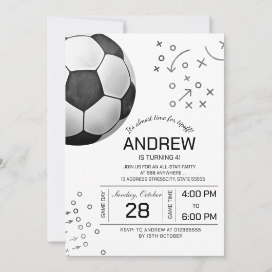 サッカーの誕生日パーティー 招待状 (正面)