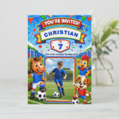 サッカーの誕生日フォト招待状（名入れカスタマイズ可能） (スタンド正面)