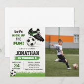 サッカーの誕生日写真付き招待状 招待状 (正面/裏面)