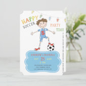 サッカーの誕生日少年 5歳 面白いスポーツパーティー 招待状 (スタンド正面)