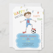 サッカーの誕生日少年 5歳 面白いスポーツパーティー 招待状 (正面)