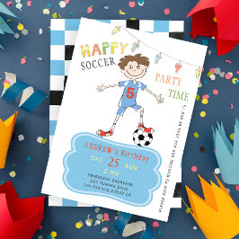 サッカーの誕生日少年 5歳 面白いスポーツパーティー 招待状