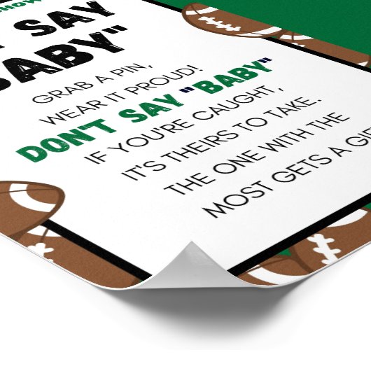 サッカーの赤ちゃんシャワーのサイン ポスター (角)