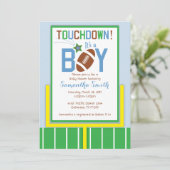 サッカーの赤ちゃんシャワー招待状 – それは男の子だ！ 招待状 (スタンド正面)
