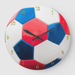 サッカーの赤と白と青 ラージ壁時計