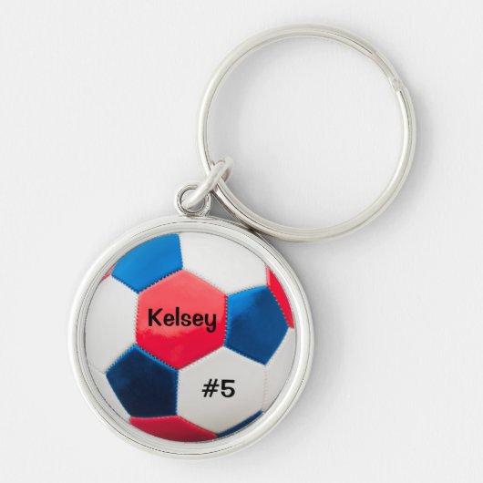 サッカーの赤と青のキーリング キーホルダー (正面)