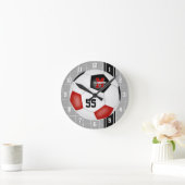 サッカーの赤黒団色ストライプ差別 ラウンド壁時計 (ホーム)