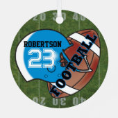 サッカーの青いヘルメット メタルオーナメント (裏面)