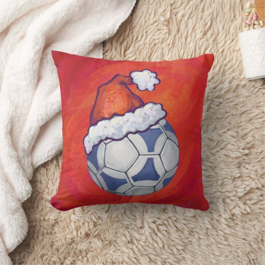 サッカーの青と白のフェスティバルが赤に浮かぶボール クッション (ブランケット)