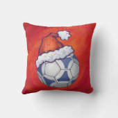 サッカーの青と白のフェスティバルが赤に浮かぶボール クッション (裏面)