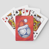 サッカーの青と白のフェスティバルが赤に浮かぶボール トランプ (裏面)