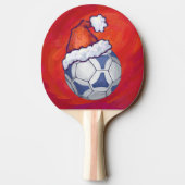 サッカーの青と白のフェスティバルが赤に浮かぶボール 卓球ラケット (裏面)