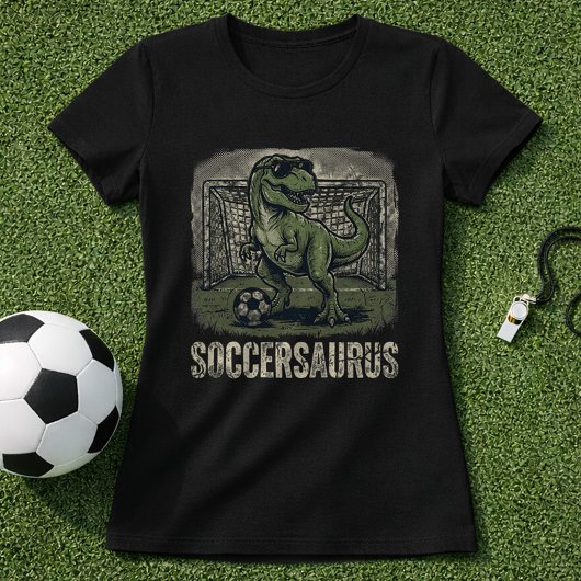 サッカーの面白い恐竜ゴールキーパー Tシャツ