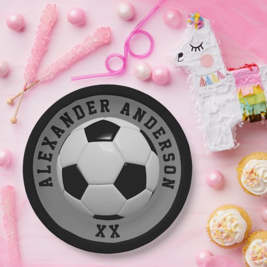 サッカーの黒の名前とジャージーの個人設定 ペーパープレート (パーティー)