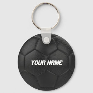 サッカーの黒パーソナライズされた球名 キーホルダー
