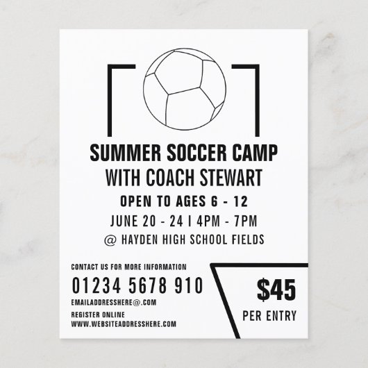 サッカーの黒白ボール、サッカー広告キャンプ チラシ (正面)